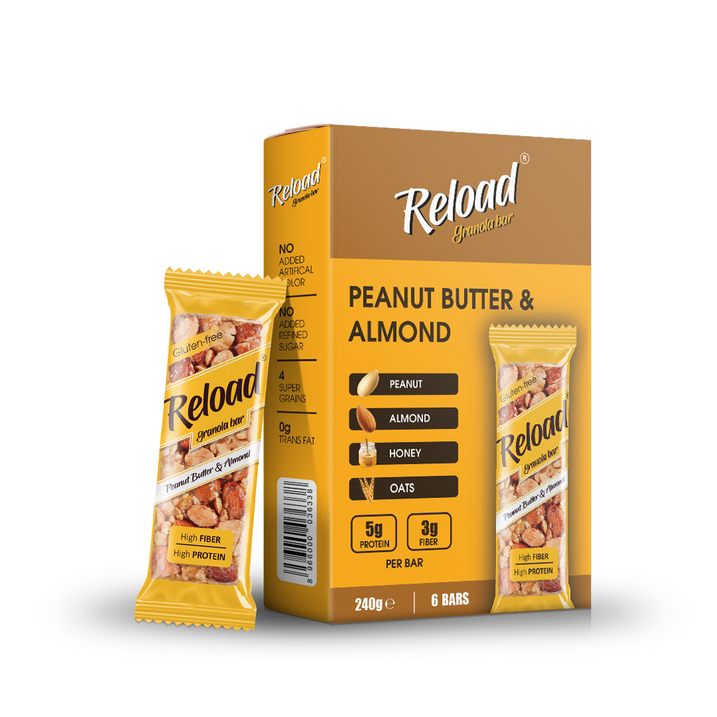 Reload Granola Bar Peanut Butter & Almond – Box (6 Bars)