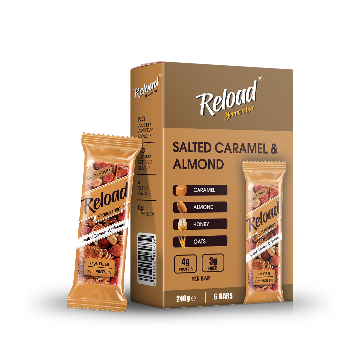 Reload Granola Bar Salted Caramel & Almond – Box (6 Bars)