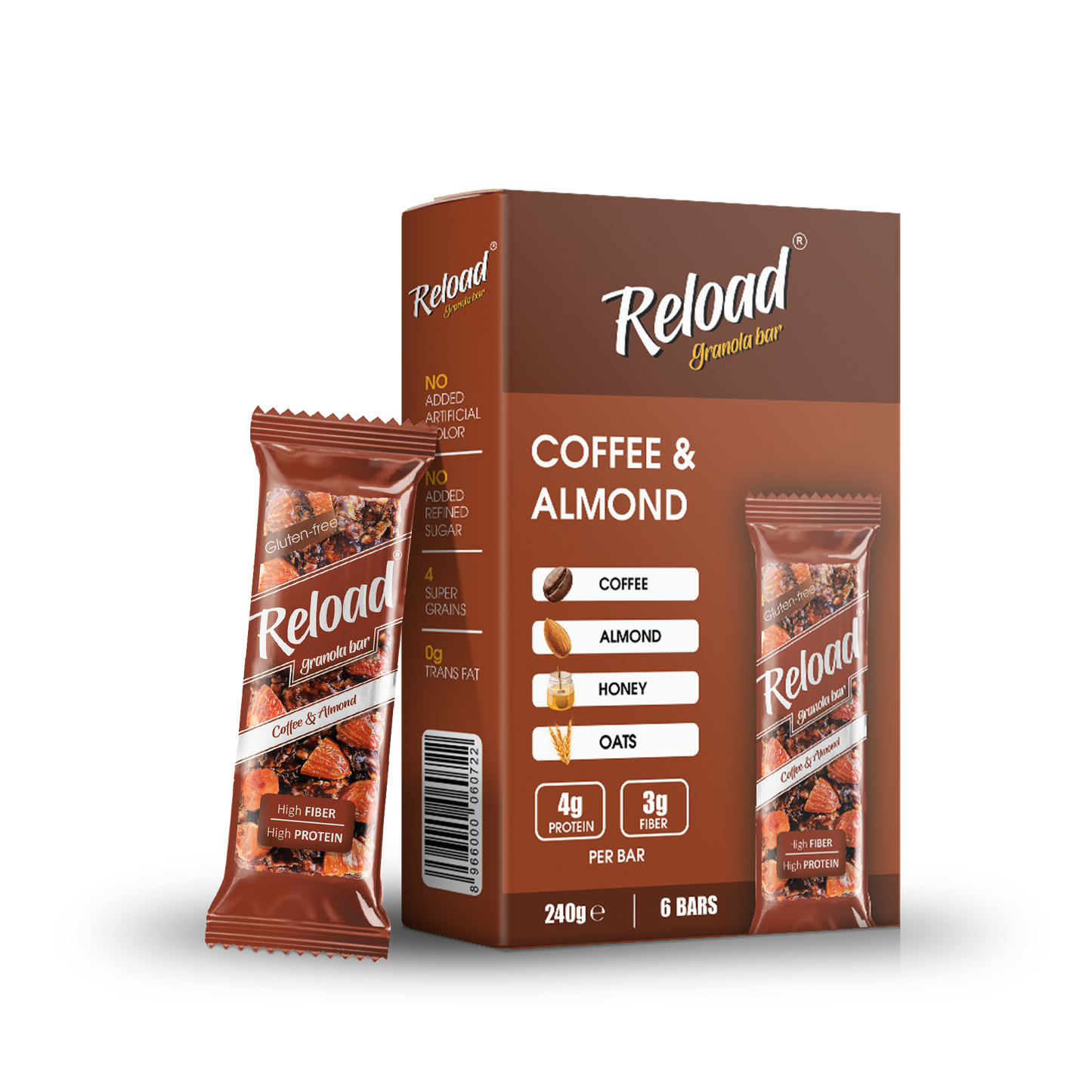 Reload Granola Bar Coffee & Almond – Box (6 Bars)