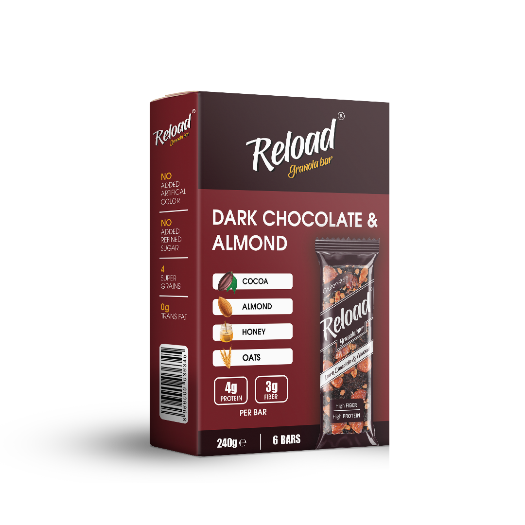 Reload Granola Bar Dark Chocolate & Almond – Box (6 Bars)